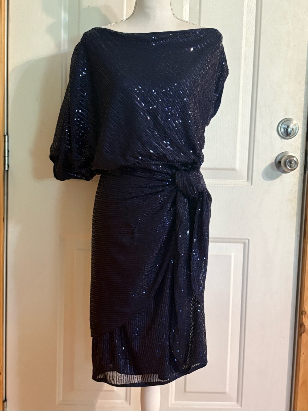 Grace Karin Navy Sequin One-Shoulder Cocktail Dress